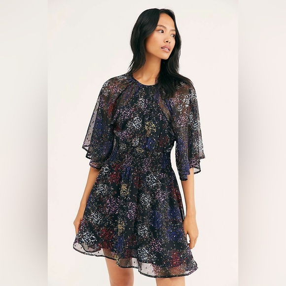 Free People Dresses & Skirts - EUC Free People Anna Multi Colored Speckle Metallic Mini Dress with Open Back